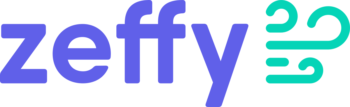 "Zeffy" logo with a wind symbol.